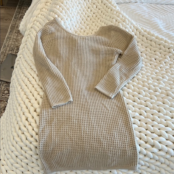 Beige Knit Sweater Dress with Bow - Picture 2 of 2